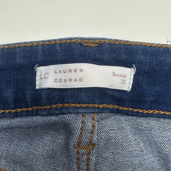 LC Lauren Conrad Bootcut Distressed Women's size 12 Dark Wash Blue Denim Jeans - Picture 3 of 5